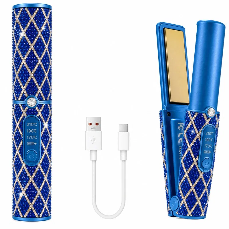 Cordless Hair Straightener blue gold