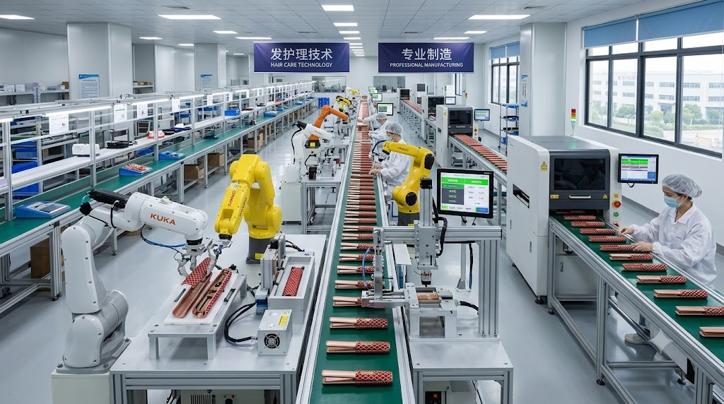 Professional cordless hair straightener manufacturing facility in China with automated assembly lines