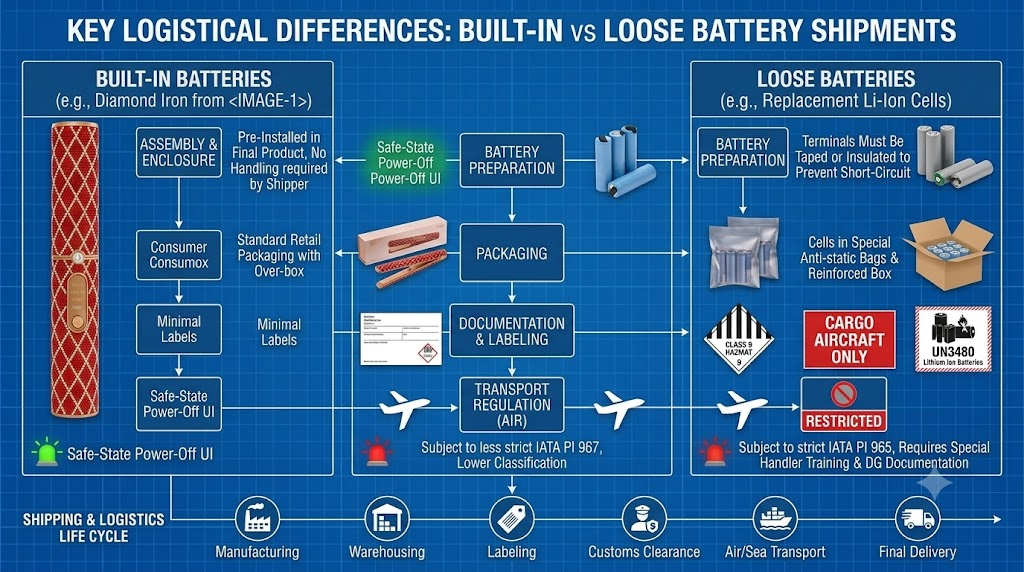 Key logistical differences between built-in and loose battery shipments