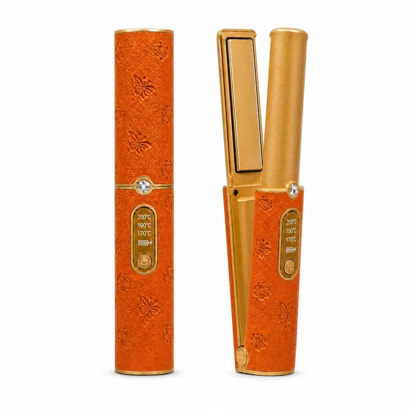 Cordless Hair Straightener with Orange leather grain