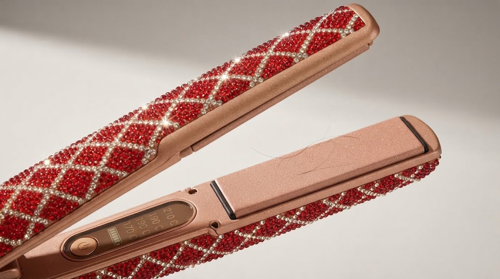 Close up of eco-friendly ceramic hair straightener platesr