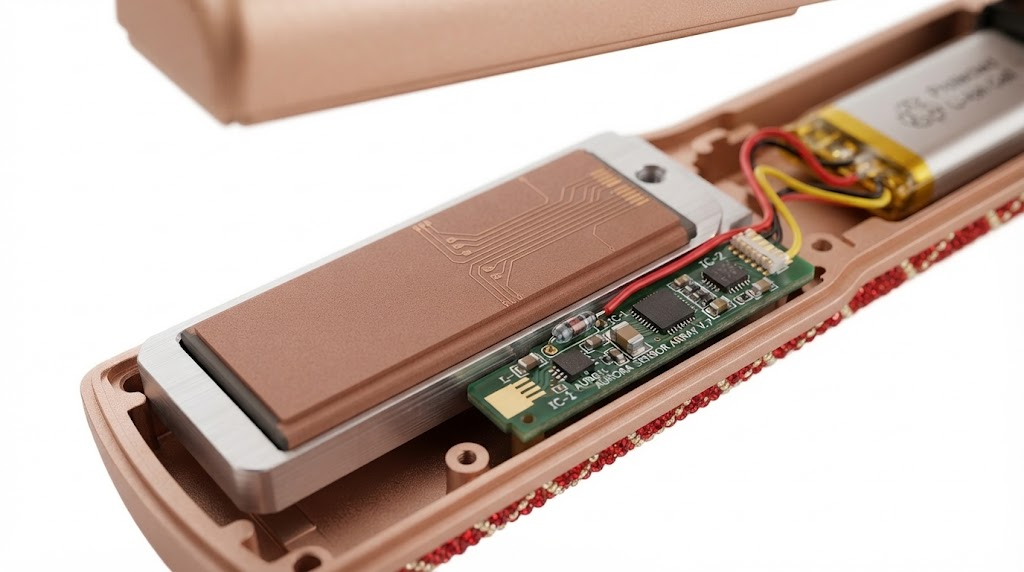 Close up of internal heating element and smart sensor circuit board