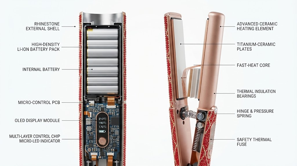 Cordless hair straightener internals